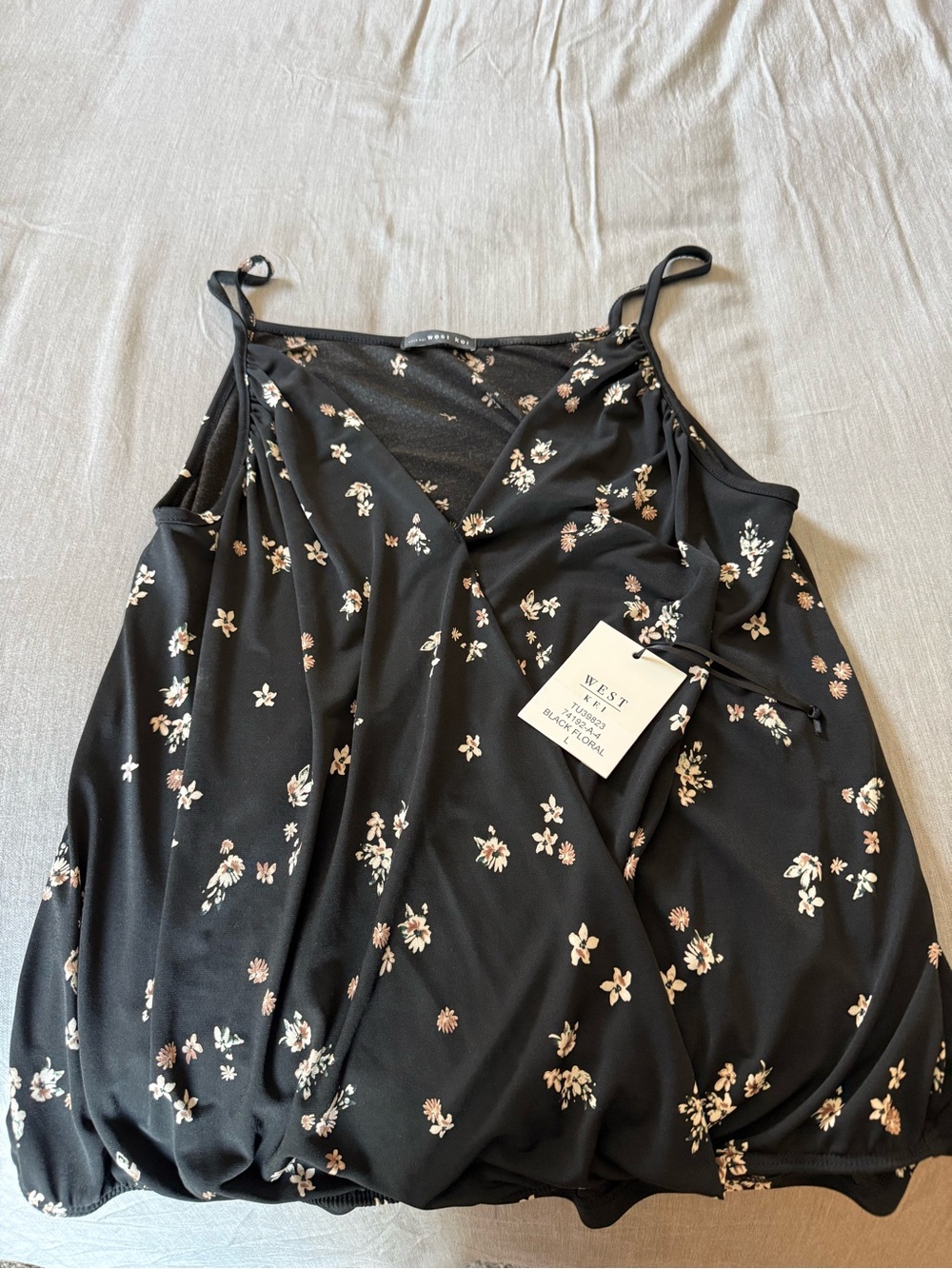 Black Floral Spaghetti Strap Tank